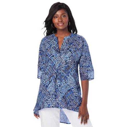 Jessica London Women's Plus Size Hi-low Linen Tunic - 16 W, Blue : Target