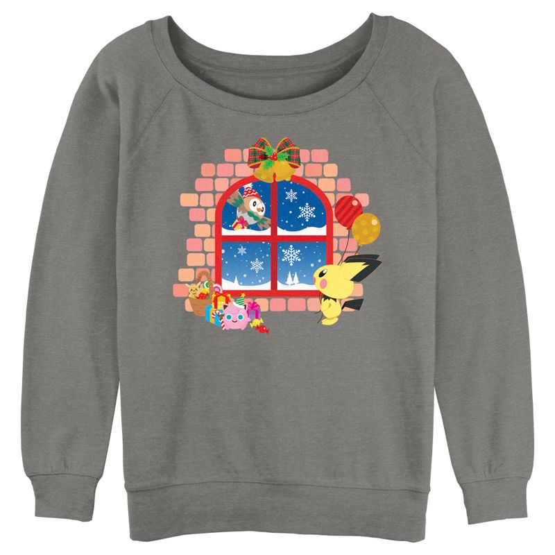 Juniors Womens Pokemon Christmas Window Sweatshirt, 1 of 5