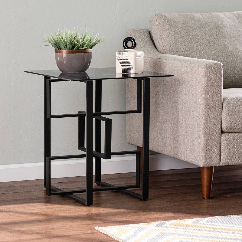 Kirrers Glass Top Accent Table Black/Gray - Aiden Lane, 5 of 8
