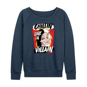 Women's - Disney Villains - Cruella Chillin Like A Villain Lightweight French Terry Wide Neck Long Sleeve Shirt - 1 of 4