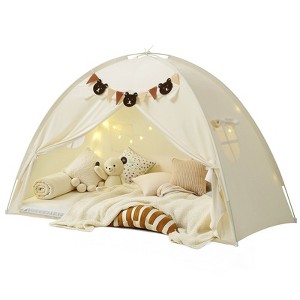 YEERSWAG Twin Bed Tent with Bear Pennants & Star Lights – Indoor Play Tent for Kids - 1 of 4