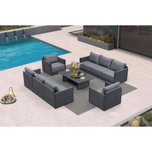 PURPLE LEAF Patio Furniture Set  Outdoor Conversation Sets PP Rope Patio Sofa with Cushions and Table Weaving  Seating Furniture Gray - 1 of 4