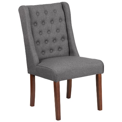 Merrick Lane Harmony Button Tufted Parsons Chair with Side Panel Detail in Gray Fabric