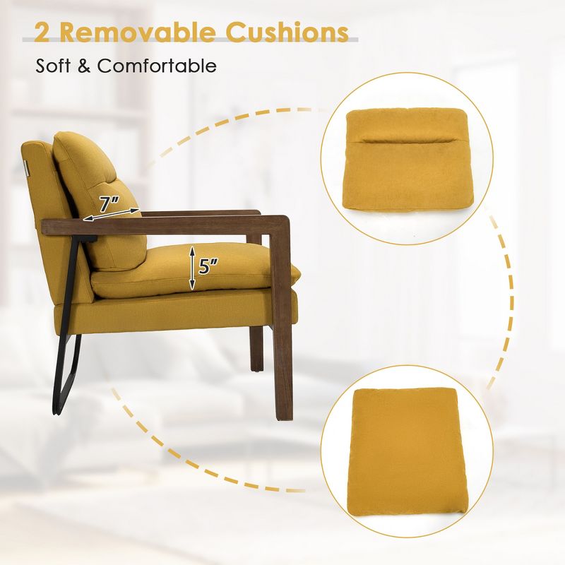 Costway Set of 2 Modern Accent Armchair Lounge Chair w/ Wood Legs & Steel Bracket Yellow\Blue\Green, 5 of 10