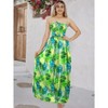 HAPPY BAY Women's House Daily Routine Evening Wear Maxi A Line Casual Slit Party Strapless Tube Top Dress L-XL Monstera Leafs, Green - 4 of 4