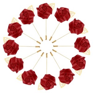 Unique Bargains Mens Golden Leaf Rose Lapel Boutonnieres Pin for Wedding 12 Pcs - 1 of 4