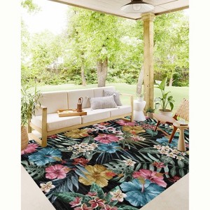 Area Rugs: Washable Non-Slip Colorful Botanical Tropical Plants Vintage Carpet, Soft Stain Resistant Rugs for Living Room, Bedroom, Home - 1 of 2