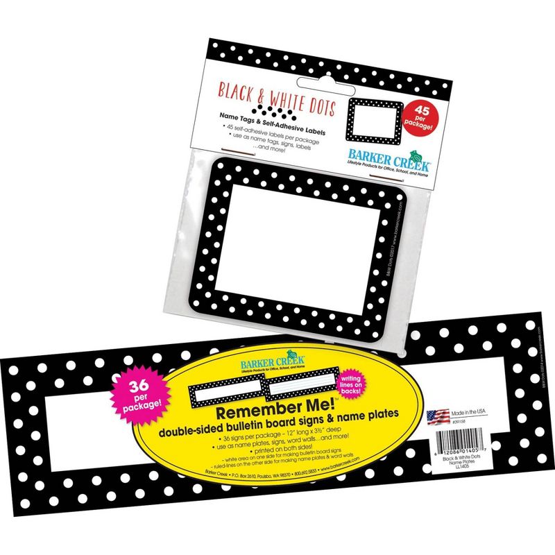Black &#38; White Dots Name Tag, Bulletin Board Signs and Name Plate Set - Barker Creek, 4 of 5