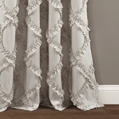 Neutral Polyester Ruffle Diamond Light-Filtering Curtain Panels, 84" x 54"