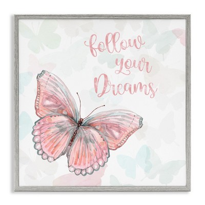 Stupell Industries Follow Your Dreams Pink Butterfly, 12" x 12"