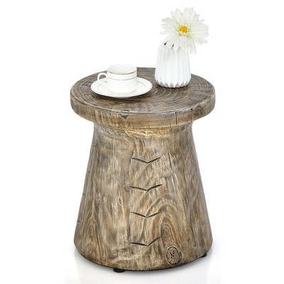 Tangkula 17" Concrete Accent Side Table Mushroom Wood-like End Table Plant Stand Stool