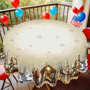 LOVEVOOK Merry Christmas Tablecloth, Snowman Tablecloth, Snowflake Table Cloths Stain Resistant Dining Table Cover for Holiday Decor - 1 of 4