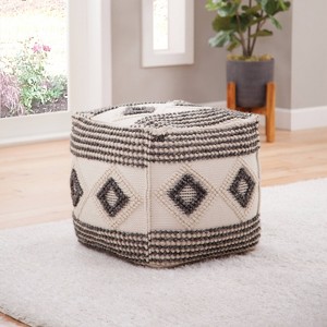 Dalia Square Handwoven Pouf Ivory/Gray/Black - Steve Silver Co.: Wool & Cotton, No Assembly Required - 1 of 4