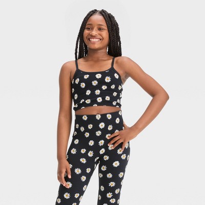 Girls' Cropped Seamless Brami Tank Top - Art Class™ Black Daisy