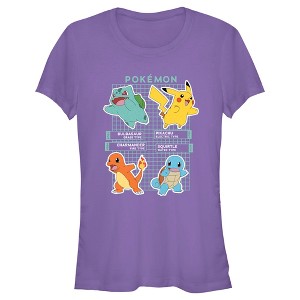 Juniors Womens Pokemon Starters Grid Pokedex T-Shirt - 1 of 4