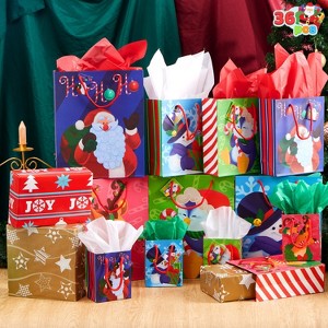 Joyfy 36pcs Christmas Gift Bags, Xmas Holiday Present Bag with Wrapping Papers and Tag, Assorted Sizes Gift Decoration for Present Wrap Party Supply - 1 of 4