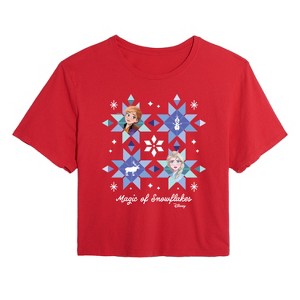 Women's - Frozen 2 - Magic Of Snowflake Christmas Cropped Graphic T-Shirt - 1 of 4