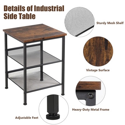 Rustic Brown 3-Tier Wood and Metal End Table