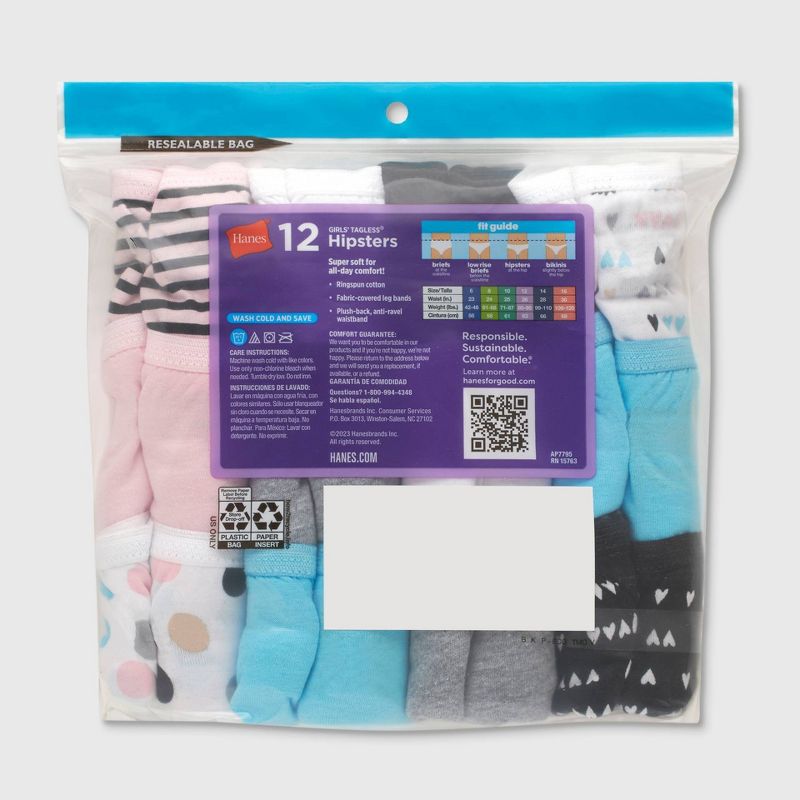 Hanes Girls' 12pk Hipster - Colors May Vary, 3 of 9