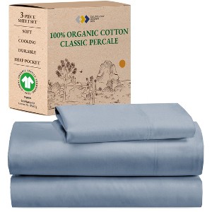 California Design Den  Bed Sheets Set - 100% Organic Cotton Percale, Deep Pocket, GOTS Certified - 1 of 4