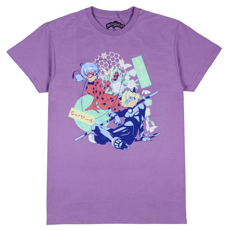 Miraculous Tales Of Ladybug & Cat Noir Women's Floral Duo Boyfriend T-Shirt Adult, 1 of 4