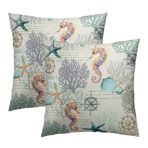 Nautical Coastal Pillow Cover 18x18 Inch Starfish Seashell Beach Cushion Cases Set of 2 Blue Ocean Themed - 1 of 3