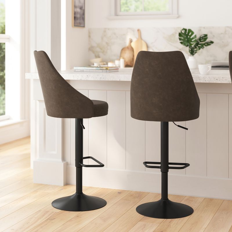 Merrick Lane Set of Two Adjustable Height Dining Stools with Tufted Upholstered Seats and Pedestal Base with Footring, 3 of 11