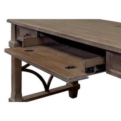 Gray Wood Home Office Desk with USB and Power Outlets