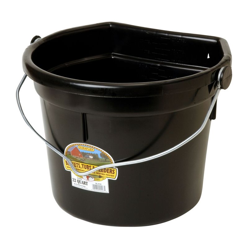 Little Giant 22 Quart Durable and Heavy-Duty Flat Plastic Animal Feed Bucket with Knob Bail and Stacking Ribs for Farms and Ranches, Black, 1 of 7