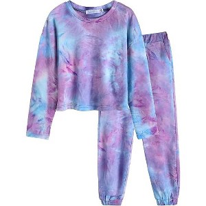 Arshiner Girls 2 Piece Outfits Kids Tie Dye Sweatsuits Set Long Sleeve Shirt and Pants Set Size - 1 of 4
