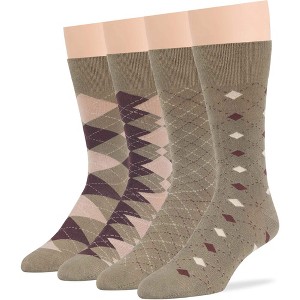 Men Bamboo Patterned Dress Sock - 4 Pack - Argyle, Geometric - Breathable, Casual, Crew, Fashion, Seamless - Shoe 9-12 L | 7BIGSTARS KINGDOM - 1 of 3