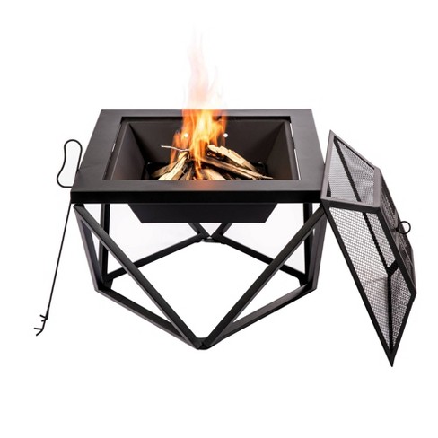 Wood Burning Fire Pit With Geometric, Square Fire Pit Frame