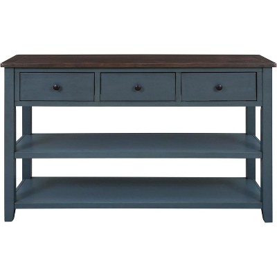 Console Table, Mid-Century Modern, Wood Legs, 3 Drawers & 2 Tier Open Shelf, for Entryway,, Hallway, Living Room