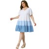 Agnes Orinda Women's Plus Size Color Block Ruffle Short Sleeve Flowy Chambray Mini Babydoll Dress - 3 of 4
