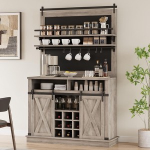 75" Farmhouse Bar Cabinet with Sliding Barn Door & Storage - Buffet Sideboard for Coffee Bar, Kitchen or Dining Room - 1 of 4