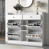 MAYEERTY Modern Tipping Bucket Shoe Cabinet, 4 Flip Drawers 2-Tier Multifunctional Shoe Storage, White - 2 of 4