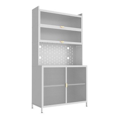 GlasFlength Kitchen Storage Farmhouse Kitchen Pantry Cabinet Freestanding Cupboard Accent Storage Cabinet for Kitchen, White, 31.5"*16.53"*73"