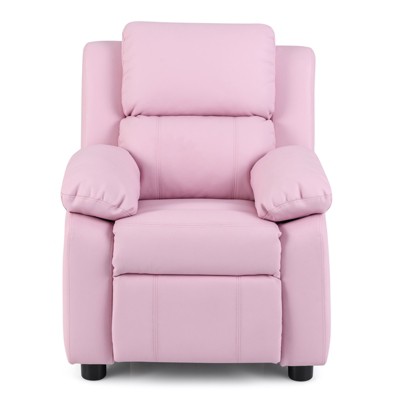 Tangkula Recliner 2-in-1 Toddler Lounge Chair with Armrest Storage Adjustable Footrest & Headrest Child-Size Kids Recliner Chair Pink