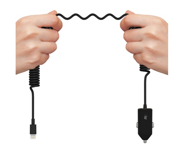 Just Wireless 1.0A Car Charger (with Apple Lightning Spiral Cable) - Black