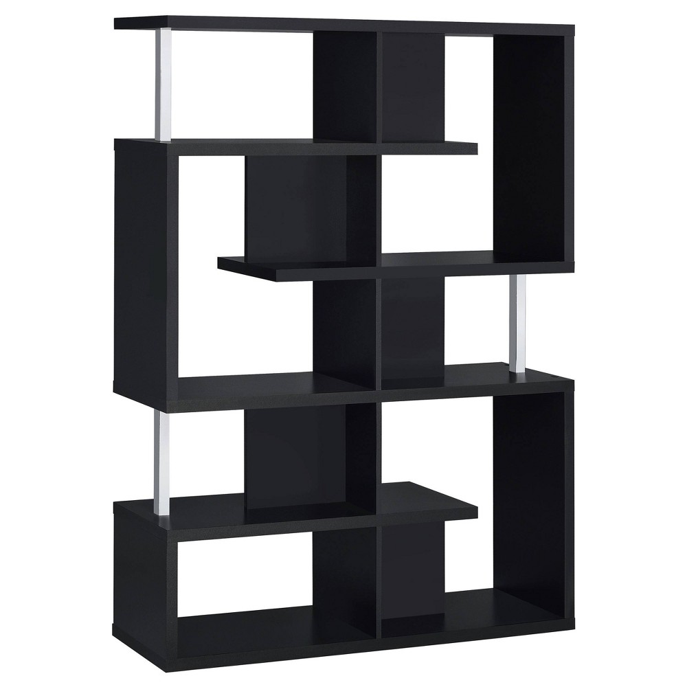 Photos - Wall Shelf 63.25" Hoover 5 Shelf Zig Zag Bookcase with Chrome Details Black - Coaster