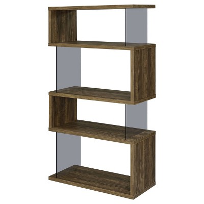 63" Walnut and Glass Zig Zag Bookcase