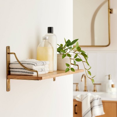 Wood &#38; Brass Decorative Bracket Wall Shelf - Hearth &#38; Hand&#8482; with Magnolia