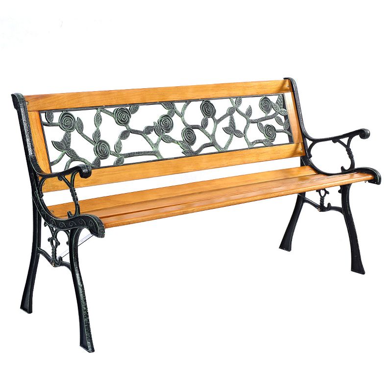 Tangkula Garden Iron Bench Porch Path Hardwood Chair for Patio Park Outdoor Deck, 4 of 11