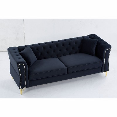NicBex Velvet Sofa,2-Seater/3-Seater Tufted Couch with Metal Foot and Nailhead for Living Room,Bedroom,Apartment,Black