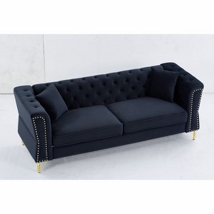NicBex Velvet Sofa,2-Seater/3-Seater Tufted Couch with Metal Foot and Nailhead for Living Room,Bedroom,Apartment,Black - 1 of 4