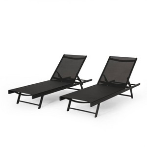 Salton 2pc Patio Aluminum Chaise Lounges with Mesh Seating - Black/Dark Gray - Christopher Knight Home: Water-Resistant, Iron Hardware - 1 of 4
