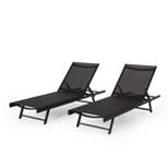 Salton 2pc Patio Aluminum Chaise Lounges with Mesh Seating - Black/Dark Gray - Christopher Knight Home