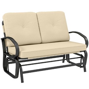 Outsunny Patio Glider Bench with Padded Cushions and Armrests, Outdoor 2-Person Swing Rocking Chair Loveseat with Sturdy Frame - 1 of 4