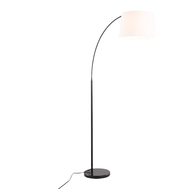 LumiSource March Contemporary Floor Lamp in Black Marble and Black Metal with White Linen Shade, 2 of 11