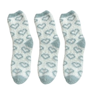 Anna-Kaci 3 Pairs Cozy Fluffy Crew Socks with Heart Pattern Design for Women - 1 of 4